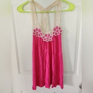 Pink Floral Crotchet Tank